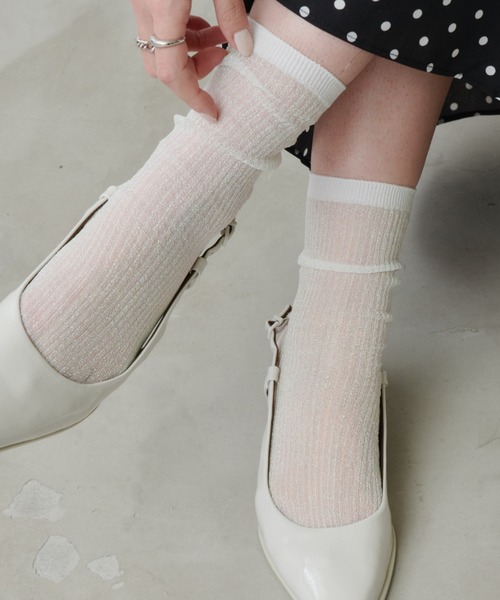 Aunt Marie's（アントマリーズ）の「シアーラメカラーリブソックス（ソックス/靴下・レディース・ブラック/シルバー/ピンク/ホワイト/ゴールド・FREE）」の7枚目の写真