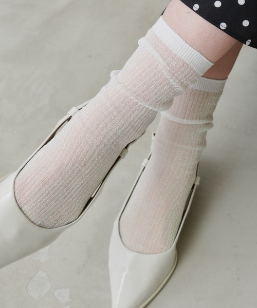 Aunt Marie's（アントマリーズ）の「シアーラメカラーリブソックス（ソックス/靴下・レディース・ブラック/シルバー/ピンク/ホワイト/ゴールド・FREE）」の8枚目の写真