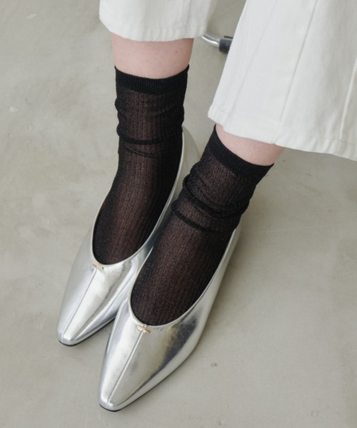 Aunt Marie's（アントマリーズ）の「シアーラメカラーリブソックス（ソックス/靴下・レディース・ブラック/シルバー/ピンク/ホワイト/ゴールド・FREE）」の9枚目の写真