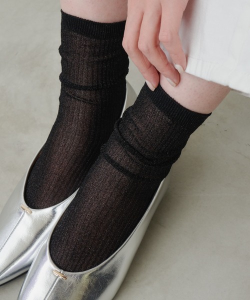 Aunt Marie's（アントマリーズ）の「シアーラメカラーリブソックス（ソックス/靴下・レディース・ブラック/シルバー/ピンク/ホワイト/ゴールド・FREE）」の10枚目の写真