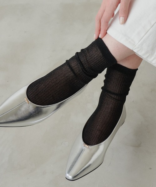 Aunt Marie's（アントマリーズ）の「シアーラメカラーリブソックス（ソックス/靴下・レディース・ブラック/シルバー/ピンク/ホワイト/ゴールド・FREE）」の12枚目の写真