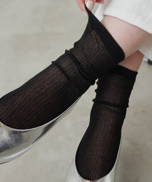 Aunt Marie's（アントマリーズ）の「シアーラメカラーリブソックス（ソックス/靴下・レディース・ブラック/シルバー/ピンク/ホワイト/ゴールド・FREE）」の13枚目の写真