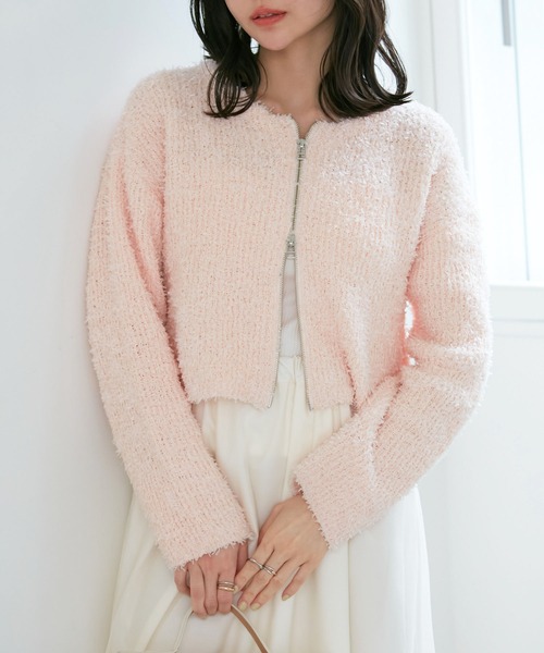 VIS（ビス）の「リボンヤーンジップカーディガン（カーディガン/ボレロ・レディース・ライトグレー/ホワイト系その他5/ピンク系その他2・FREE）」の3枚目の写真