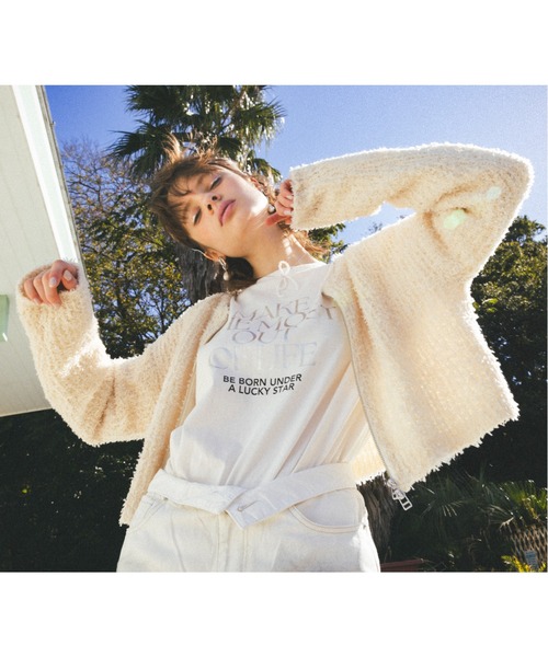 VIS（ビス）の「リボンヤーンジップカーディガン（カーディガン/ボレロ・レディース・ライトグレー/ホワイト系その他5/ピンク系その他2・FREE）」の5枚目の写真