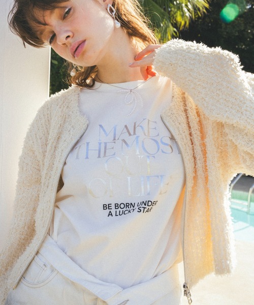 VIS（ビス）の「リボンヤーンジップカーディガン（カーディガン/ボレロ・レディース・ライトグレー/ホワイト系その他5/ピンク系その他2・FREE）」の4枚目の写真