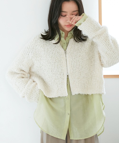 VIS（ビス）の「リボンヤーンジップカーディガン（カーディガン/ボレロ・レディース・ライトグレー/ホワイト系その他5/ピンク系その他2・FREE）」の6枚目の写真