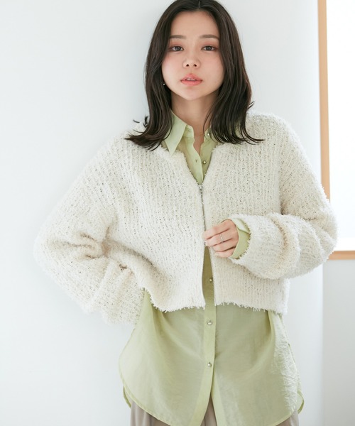 VIS（ビス）の「リボンヤーンジップカーディガン（カーディガン/ボレロ・レディース・ライトグレー/ホワイト系その他5/ピンク系その他2・FREE）」の7枚目の写真