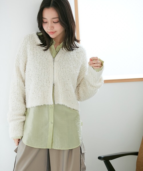 VIS（ビス）の「リボンヤーンジップカーディガン（カーディガン/ボレロ・レディース・ライトグレー/ホワイト系その他5/ピンク系その他2・FREE）」の8枚目の写真