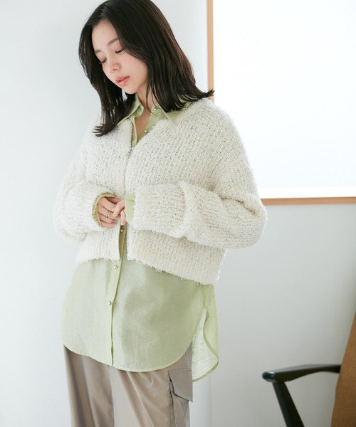 VIS（ビス）の「リボンヤーンジップカーディガン（カーディガン/ボレロ・レディース・ライトグレー/ホワイト系その他5/ピンク系その他2・FREE）」の9枚目の写真