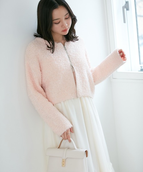 VIS（ビス）の「リボンヤーンジップカーディガン（カーディガン/ボレロ・レディース・ライトグレー/ホワイト系その他5/ピンク系その他2・FREE）」の12枚目の写真