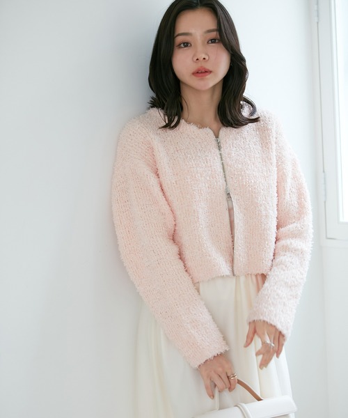 VIS（ビス）の「リボンヤーンジップカーディガン（カーディガン/ボレロ・レディース・ライトグレー/ホワイト系その他5/ピンク系その他2・FREE）」の14枚目の写真