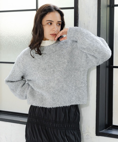 LAKOLE（ラコレ）の「3ゲージラメブークレプルオーバー / 995789（ニット/セーター・レディース・オレンジ/ライトブルー/グレー・MEDIUM/SMALL）」の2枚目の写真