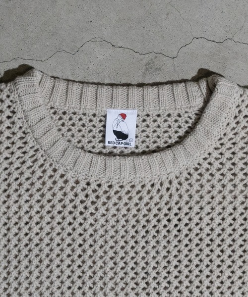 Red Cap Girl（レッドキャプガール）の「【a-r】〔RedCapGirl/レッドキャップガール〕ワンポイントワッペン オーバーサイズ クルーネックメッシュニット（ニット/セーター・メンズ・ブルー/ベージュ/ブラック・MEDIUM/LARGE）」の20枚目の写真