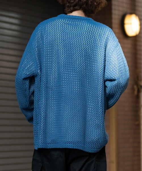 Red Cap Girl（レッドキャプガール）の「【a-r】〔RedCapGirl/レッドキャップガール〕ワンポイントワッペン オーバーサイズ クルーネックメッシュニット（ニット/セーター・メンズ・ブルー/ベージュ/ブラック・MEDIUM/LARGE）」の10枚目の写真