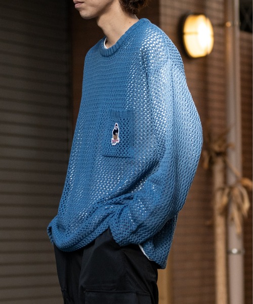 Red Cap Girl（レッドキャプガール）の「【a-r】〔RedCapGirl/レッドキャップガール〕ワンポイントワッペン オーバーサイズ クルーネックメッシュニット（ニット/セーター・メンズ・ブルー/ベージュ/ブラック・MEDIUM/LARGE）」の9枚目の写真