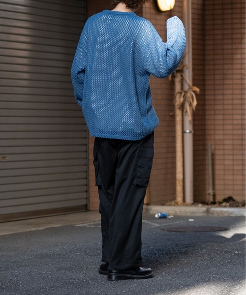 Red Cap Girl（レッドキャプガール）の「【a-r】〔RedCapGirl/レッドキャップガール〕ワンポイントワッペン オーバーサイズ クルーネックメッシュニット（ニット/セーター・メンズ・ブルー/ベージュ/ブラック・MEDIUM/LARGE）」の13枚目の写真
