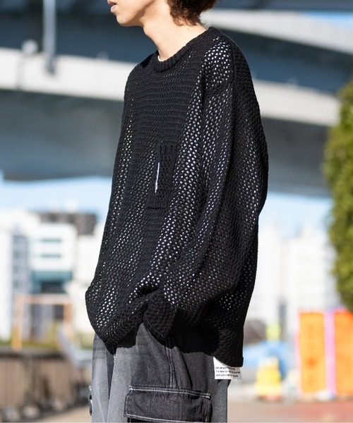 Red Cap Girl（レッドキャプガール）の「【a-r】〔RedCapGirl/レッドキャップガール〕ワンポイントワッペン オーバーサイズ クルーネックメッシュニット（ニット/セーター・メンズ・ブルー/ベージュ/ブラック・MEDIUM/LARGE）」の15枚目の写真
