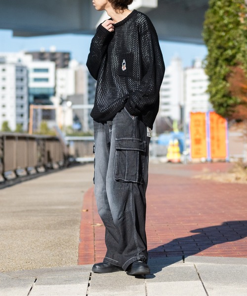 Red Cap Girl（レッドキャプガール）の「【a-r】〔RedCapGirl/レッドキャップガール〕ワンポイントワッペン オーバーサイズ クルーネックメッシュニット（ニット/セーター・メンズ・ブルー/ベージュ/ブラック・MEDIUM/LARGE）」の18枚目の写真