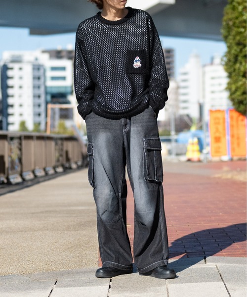 Red Cap Girl（レッドキャプガール）の「【a-r】〔RedCapGirl/レッドキャップガール〕ワンポイントワッペン オーバーサイズ クルーネックメッシュニット（ニット/セーター・メンズ・ブルー/ベージュ/ブラック・MEDIUM/LARGE）」の17枚目の写真