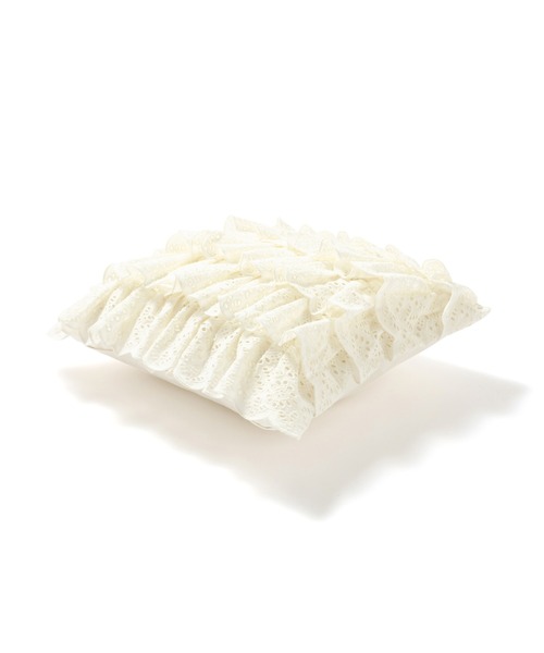 フランフランレースフリルクッションカバー1枚3250円✖️2枚セット セール】EMBレースフリル クッションカバー 450×450 ホワイト