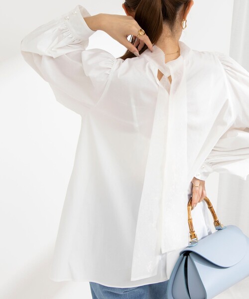 365t*美品 セシリーバンセン コットン バックリボン シアー ブラウス