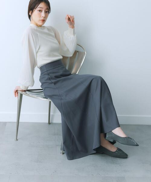 HEYUMM（ヘユム）の「ハイウエストセミフレアスカート（スカート・レディース・チャコールグレー/ベージュ/アイボリー・MEDIUM/SMALL）」の3枚目の写真