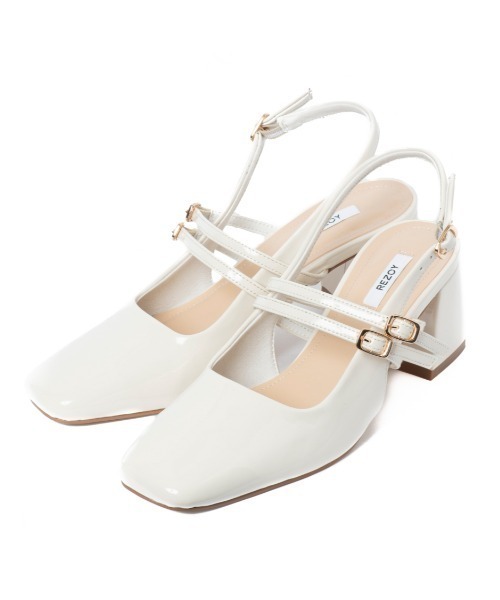 R&E（アールアンドイー）の「【REZOY】Wベルトバックストラップスクエアトゥパンプス（パンプス・レディース・アイボリー/ブラック/シルバー/Black/シルバー系・22.5cm/23cm/23.5cm/24cm/24.5cm/22cm）」の6枚目の写真