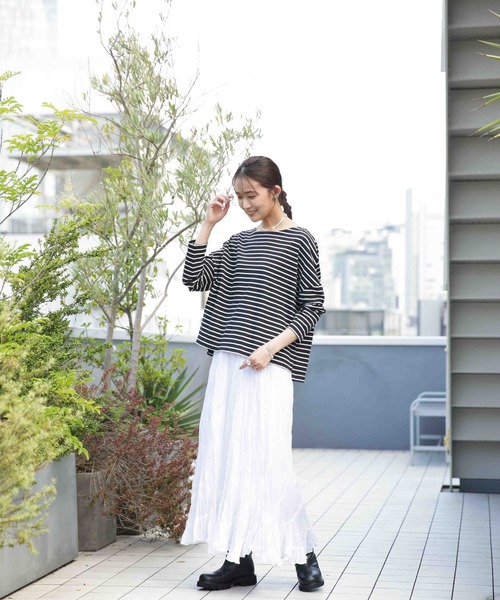 NANO universe（ナノユニバース）の「WEB限定/ボーダーワイドドロップトップス（Tシャツ/カットソー・レディース・オフホワイト/ブラック/ベージュ系その他/ベージュ/グレー系その他4・FREE）」の13枚目の写真