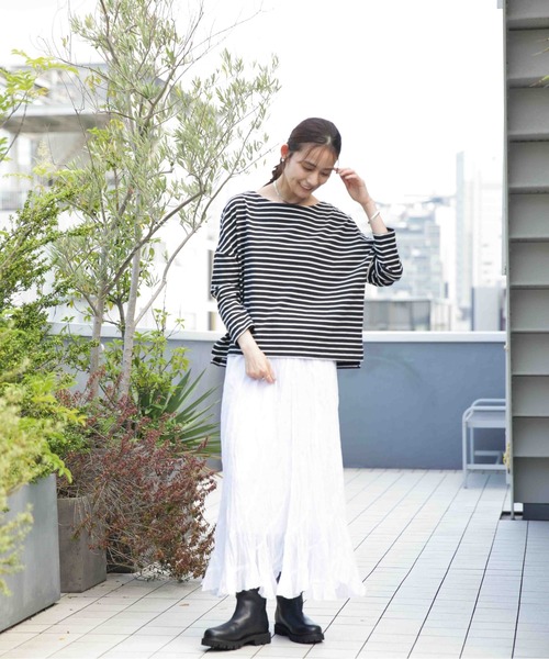 NANO universe（ナノユニバース）の「WEB限定/ボーダーワイドドロップトップス（Tシャツ/カットソー・レディース・オフホワイト/ブラック/ベージュ系その他/ベージュ/グレー系その他4・FREE）」の14枚目の写真