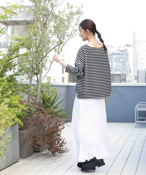 NANO universe（ナノユニバース）の「WEB限定/ボーダーワイドドロップトップス（Tシャツ/カットソー・レディース・オフホワイト/ブラック/ベージュ系その他/ベージュ/グレー系その他4・FREE）」の15枚目の写真