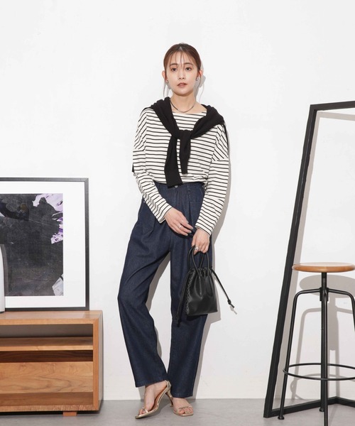 NANO universe（ナノユニバース）の「WEB限定/ボーダーワイドドロップトップス（Tシャツ/カットソー・レディース・オフホワイト/ブラック/ベージュ系その他/ベージュ/グレー系その他4・FREE）」の17枚目の写真