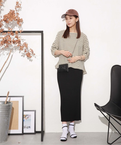 NANO universe（ナノユニバース）の「WEB限定/ボーダーワイドドロップトップス（Tシャツ/カットソー・レディース・オフホワイト/ブラック/ベージュ系その他/ベージュ/グレー系その他4・FREE）」の21枚目の写真