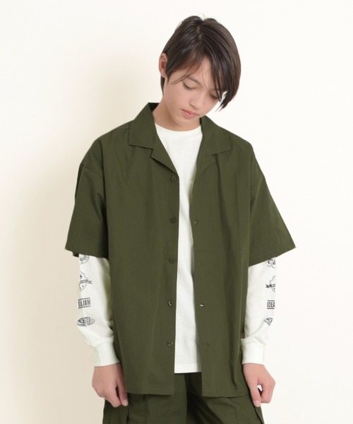 GLAZOS（グラソス）の「【大人向けサイズあり】【セットアップ対応】タイプライター・開襟シャツ（シャツ/ブラウス・キッズ・ベージュ/ネイビー/カーキ/マルチ・140cm/150cm/160cm/170cm）」の2枚目の写真