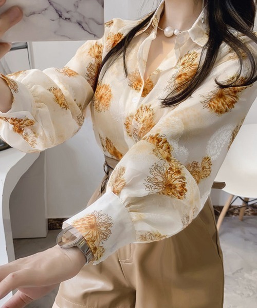 Miniministore（ミニミニストア）の「シャツブラウス 花柄 シアーブラウス長袖（シャツ/ブラウス・レディース・F/C/D/E/A/B・FREE）」の4枚目の写真