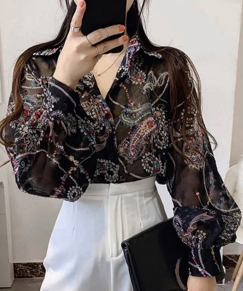 Miniministore（ミニミニストア）の「シャツブラウス 花柄 シアーブラウス長袖（シャツ/ブラウス・レディース・F/C/D/E/A/B・FREE）」の5枚目の写真