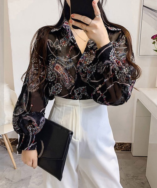 Miniministore（ミニミニストア）の「シャツブラウス 花柄 シアーブラウス長袖（シャツ/ブラウス・レディース・F/C/D/E/A/B・FREE）」の11枚目の写真