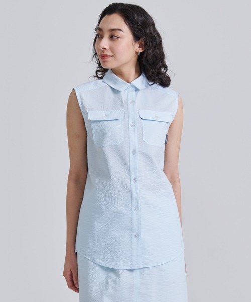 Eddie Bauer(エディーバウアー)の「ダブルポケット スリーブレス シャツ(シャツ/ブラウス・レディース・ブラック/アイボリー/サックスブルー・M/S/XL/L)」の21枚目の写真