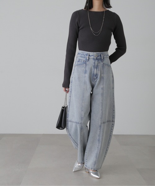 FREE'S MART（フリーズマート）の「◇【3サイズ展開XS-M】パネルエッグワイドデニムパンツ【低身長サイズ有】（デニムパンツ・レディース・ケミカルウォッシュ/ブラック系その他・MEDIUM/X-SMALL/SMALL）」の20枚目の写真