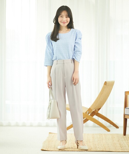 DT MaxMara ★ ストレッチリネン混 スリムパンツ AIDA ブルー 洗える/吸水速乾/接触冷感/UVカット】リネンミックスストレッチ