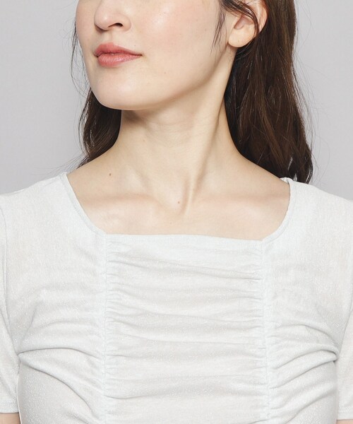 【洗える／日本製／ジャケットインナーにおすすめ】華やかギャザーラメジャージ（Tシャツ/カットソー）｜COUP DE CHANCE（クードシャンス）