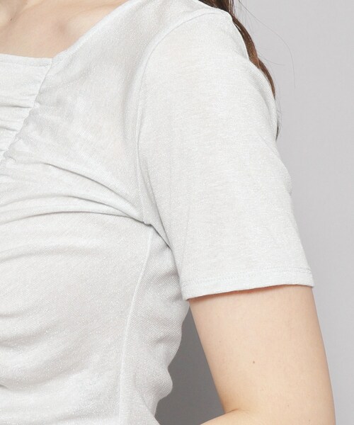 【洗える／日本製／ジャケットインナーにおすすめ】華やかギャザーラメジャージ（Tシャツ/カットソー）｜COUP DE CHANCE（クードシャンス）