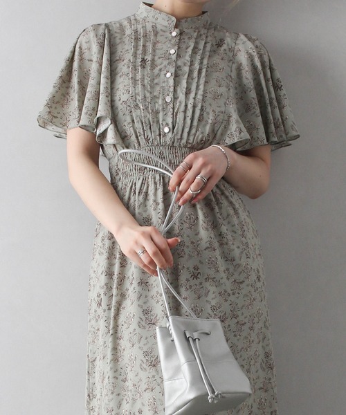 セール】花柄ピンタックショートスリーブワンピース（ワンピース