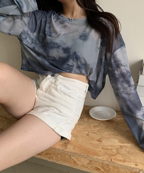 SHEPP(シープ)の「タイダイシアー ショートトップス(Tシャツ/カットソー・レディース・グレー/パープル・F)」の8枚目の写真