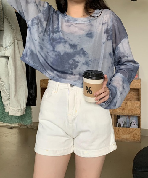 SHEPP(シープ)の「タイダイシアー ショートトップス(Tシャツ/カットソー・レディース・グレー/パープル・F)」の9枚目の写真
