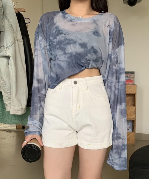 SHEPP(シープ)の「タイダイシアー ショートトップス(Tシャツ/カットソー・レディース・グレー/パープル・F)」の10枚目の写真