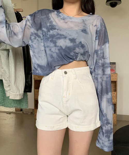 SHEPP(シープ)の「タイダイシアー ショートトップス(Tシャツ/カットソー・レディース・グレー/パープル・F)」の11枚目の写真
