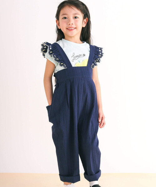 SLAP SLIP（スラップスリップ）の「肩紐フリルリボン付きサロペット(80~140cm)（つなぎ/オールインワン・キッズ・ブルー/ネイビー・130cm/140cm/80ｃｍ/90cm/110cm/100cm/120cm）」の2枚目の写真