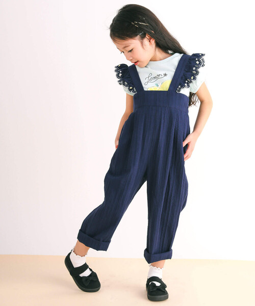 SLAP SLIP（スラップスリップ）の「肩紐フリルリボン付きサロペット(80~140cm)（つなぎ/オールインワン・キッズ・ブルー/ネイビー・130cm/140cm/80ｃｍ/90cm/110cm/100cm/120cm）」の3枚目の写真