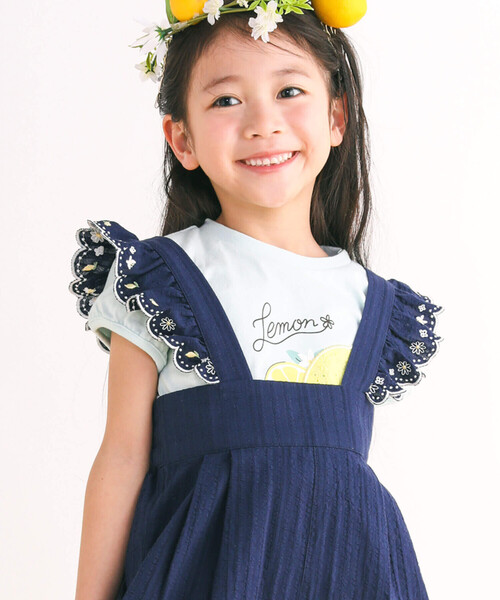 SLAP SLIP（スラップスリップ）の「肩紐フリルリボン付きサロペット(80~140cm)（つなぎ/オールインワン・キッズ・ブルー/ネイビー・130cm/140cm/80ｃｍ/90cm/110cm/100cm/120cm）」の4枚目の写真