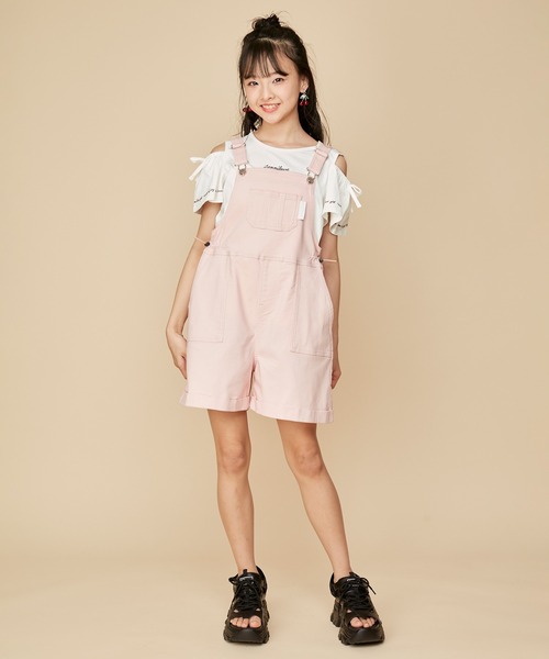 JENNI love（ジェニィラブ）の「【ウエスト調整可・ストレッチ素材】カラーショートサロペ（サロペット/オーバーオール・キッズ・サックスブルー/ラベンダー/ピンク・130cm/140cm/150cm/160cm）」の11枚目の写真